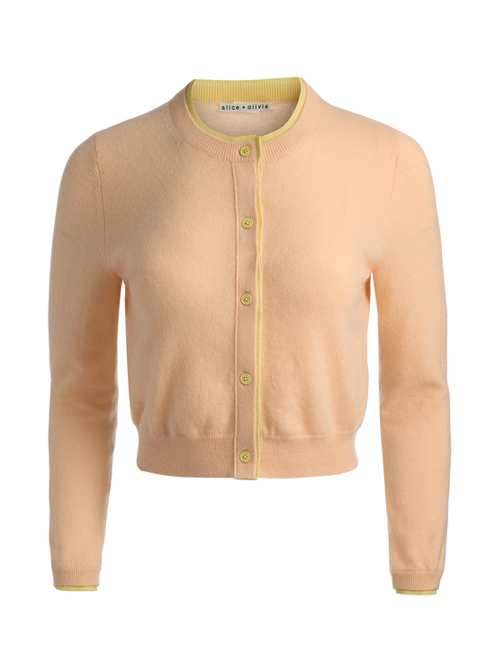 LIGHT PEACH/BUTTER-DOLLIE TWO TONE CASHMERE CARDIGAN
