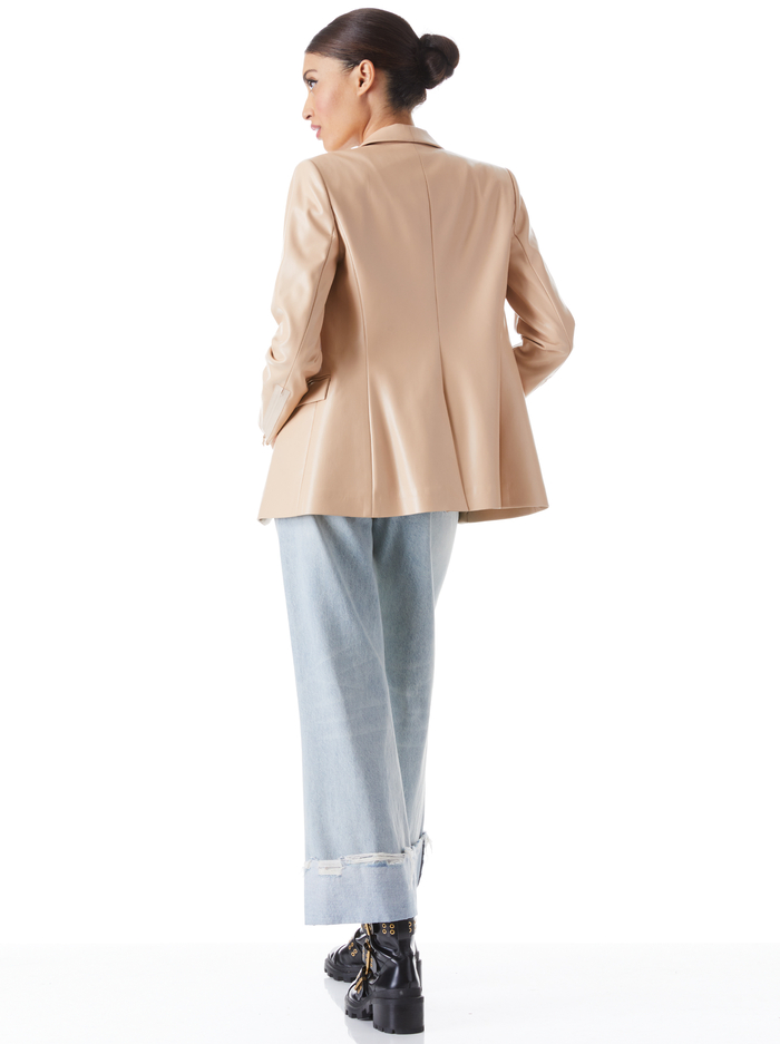 MACEY VEGAN LEATHER SHAWL COLLAR BLAZER - ALMOND image 1 - Alice And Olivia