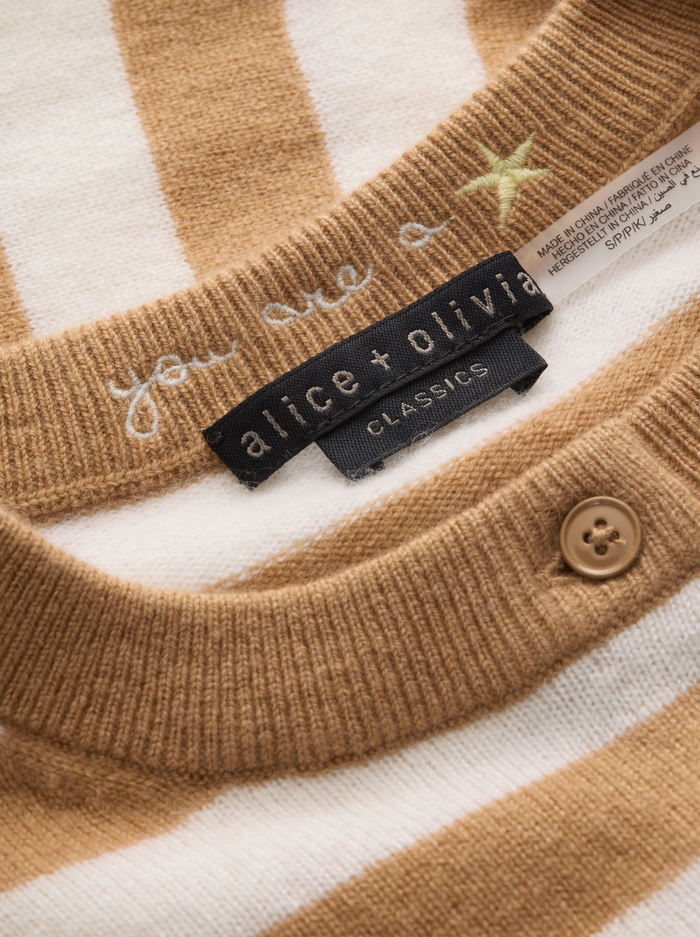 DOLLIE STRIPED CASHMERE CARDIGAN - PRALINE/ECRU image 1 - ALICE + OLIVIA