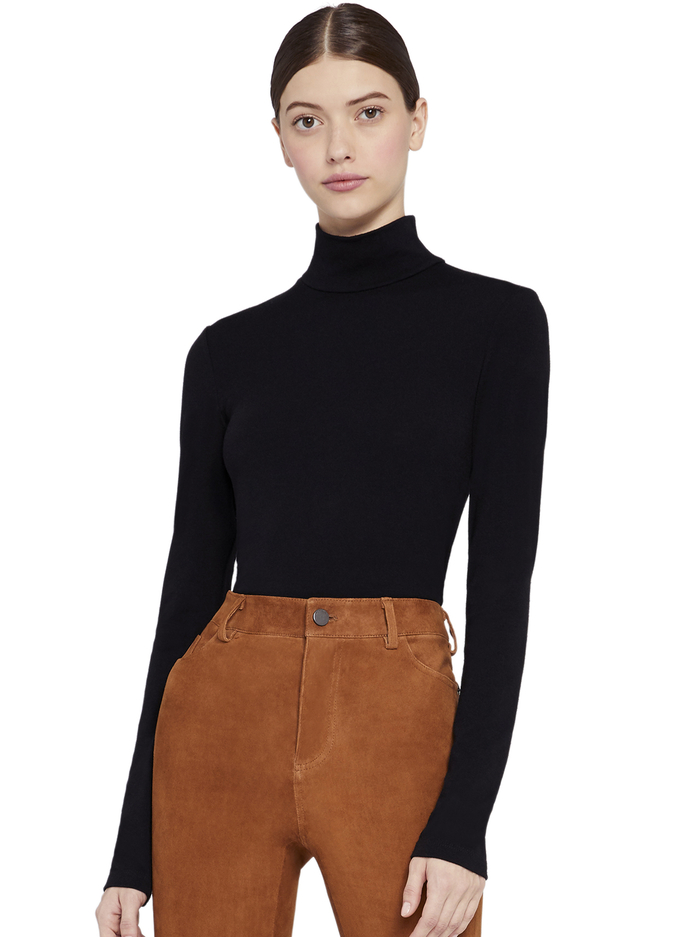 GARRISON SLIM MOCK NECK TOP - BLACK - Alice And Olivia