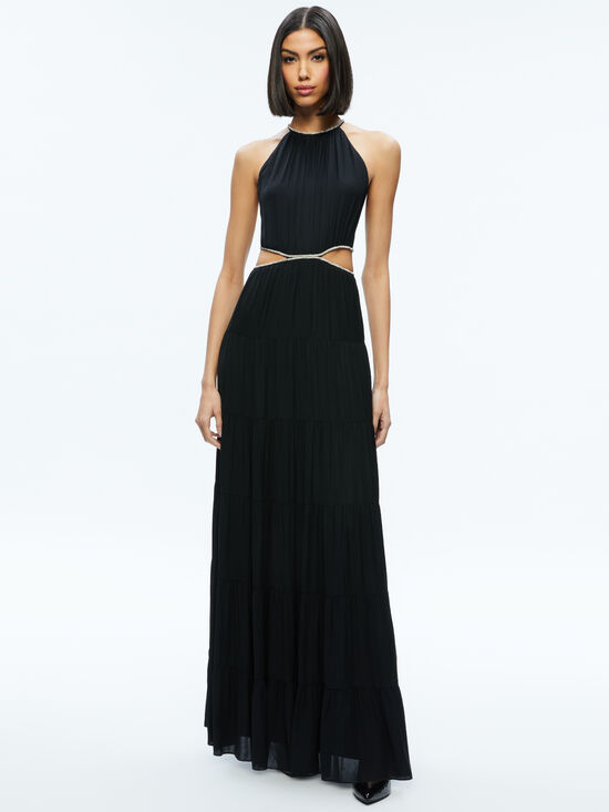 MYRTICE EMBELLISHED CUT OUT MAXI DRESS in BLACK | ALICE + OLIVIA