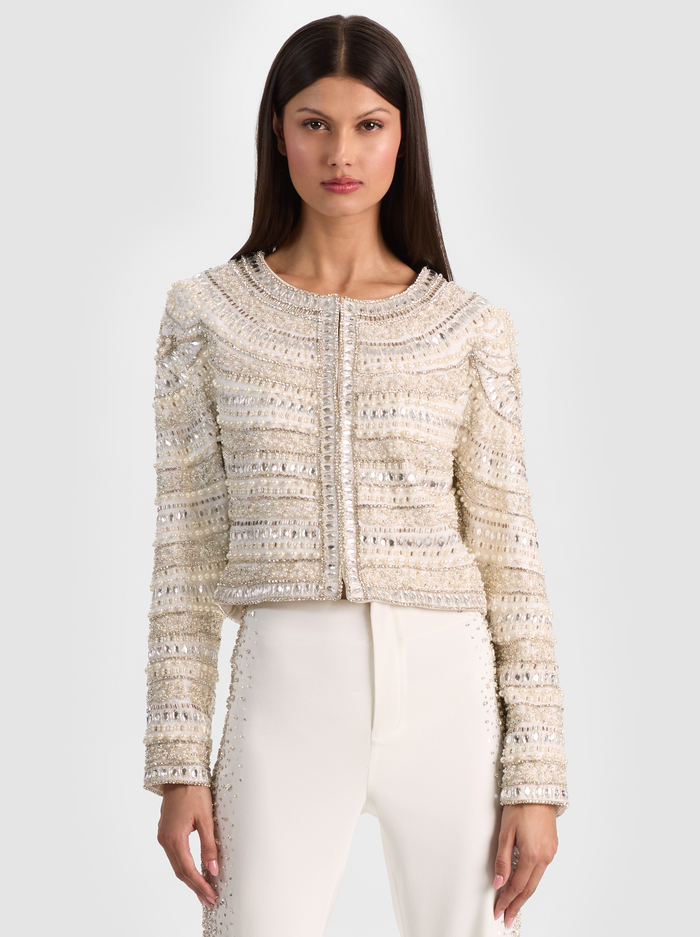 KIDMAN EMBELLISHED JACKET - OFF WHITE/SILVER - ALICE + OLIVIA