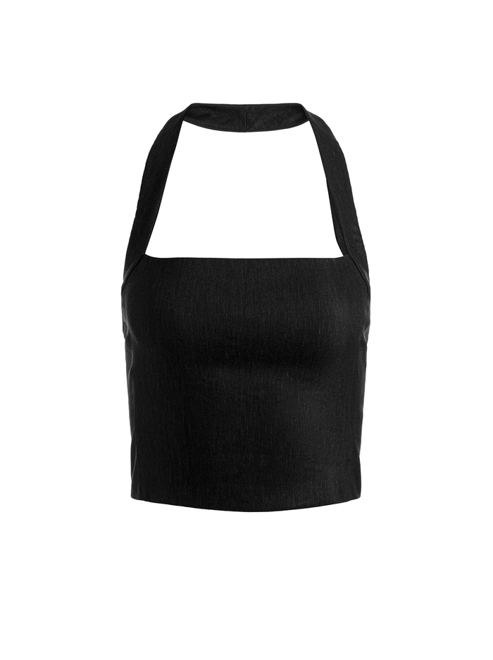 FIONA LINEN HALTER TOP - BLACK image 5 - ALICE + OLIVIA