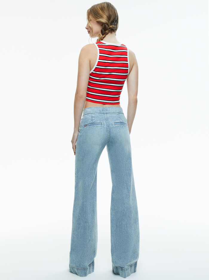ANDRE FITTED CROPPED TANK - TEAKWOOD STRIPE BRIGHT RUBY image 2 - Alice And Olivia