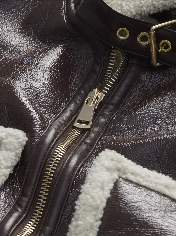 ISAIAH FAUX SHEARLING JACKET - DARK CHOCOLATE/CREAM image 1 - Alice And Olivia