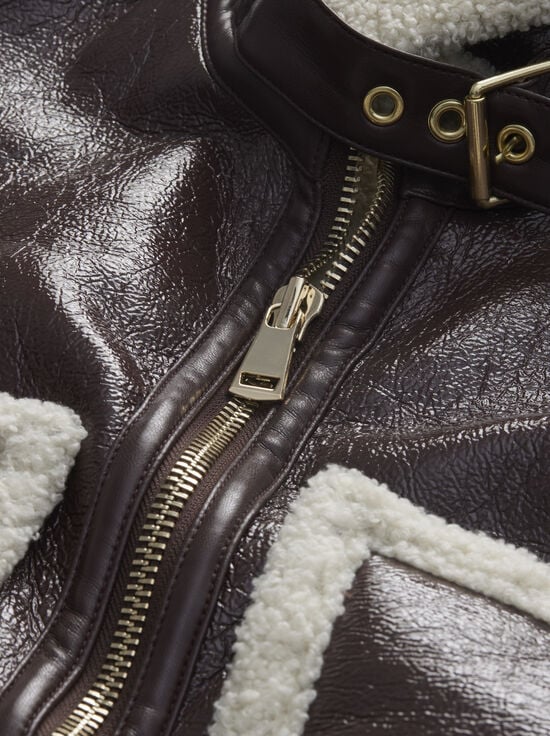 DARK CHOCOLATE/CREAM-ISAIAH FAUX SHEARLING JACKET