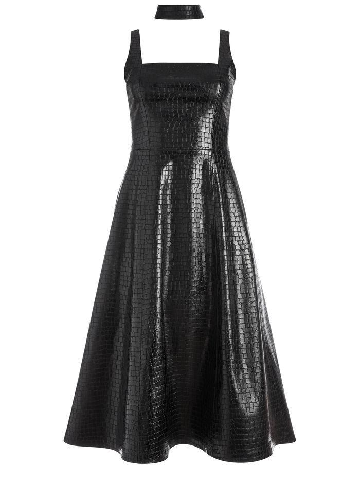 MARCIELA VEGAN LEATHER MIDI DRESS - BLACK image 5 - Alice And Olivia