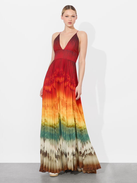 CRYSTAL TIE DYE-LAUREN PLEATED MAXI DRESS
