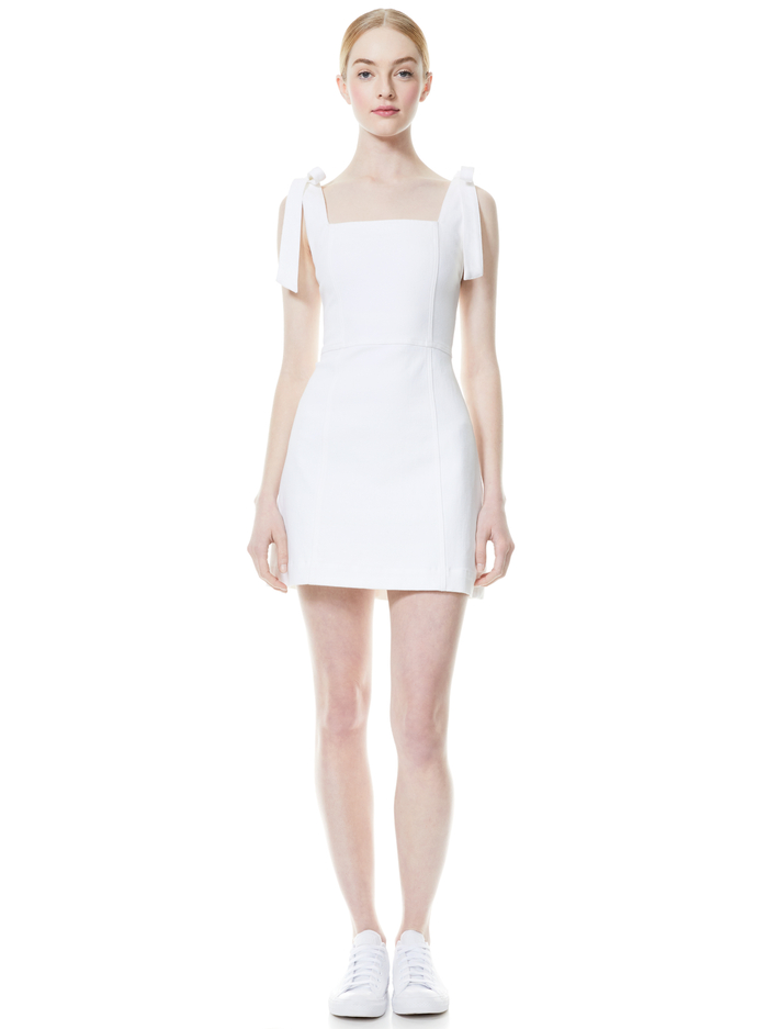 MARYANN TIE SHOULDER MINI DRESS - VINTAGE SUGAR image 4 - Alice And Olivia