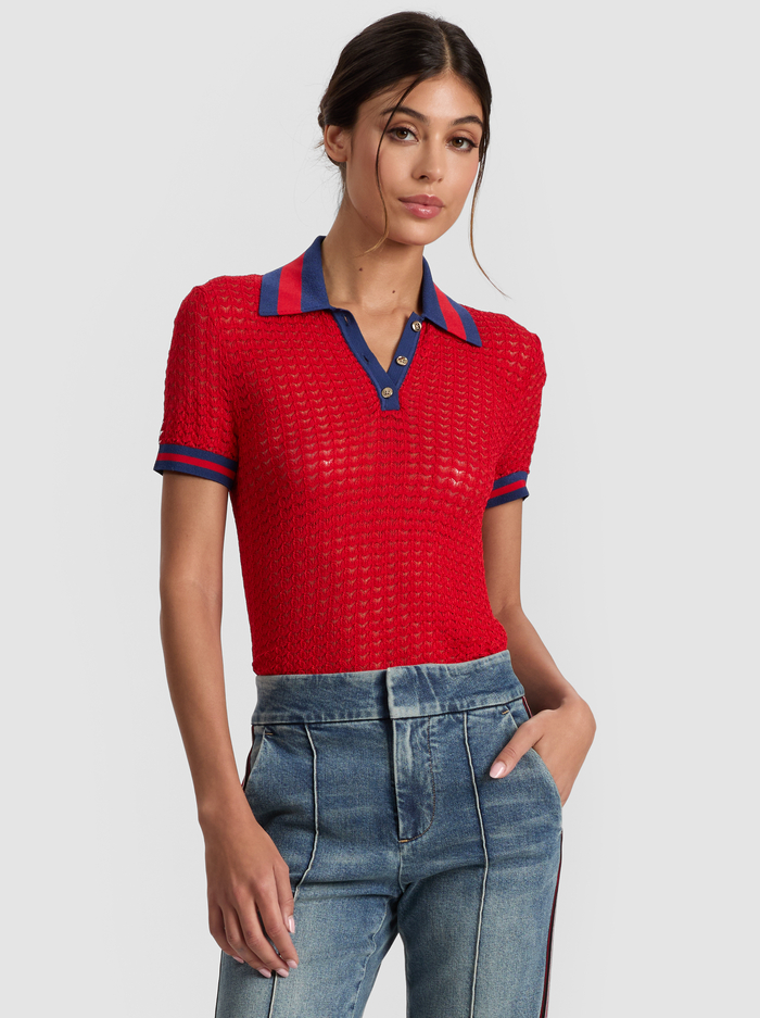 MARTHA POINTELLE POLO - BRIGHT RUBY/INDIGO - Alice And Olivia