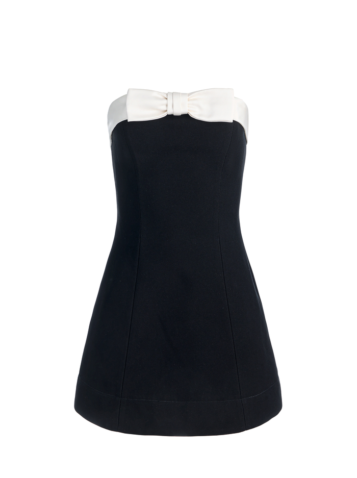 KATYA SCULPTED BOW ROMPER - BLACK/OFF WHITE image 5 - ALICE + OLIVIA