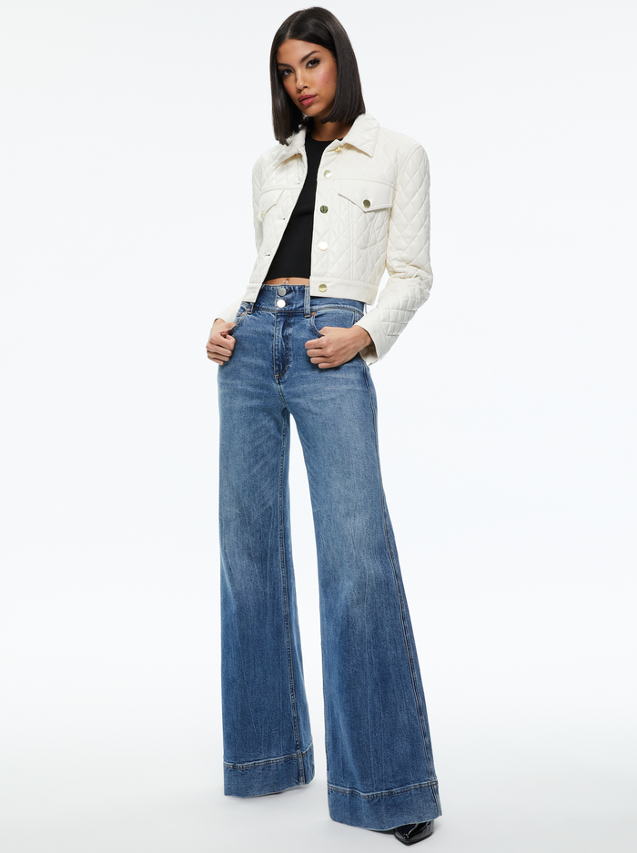 CHLOE QUILTED VEGAN LEATHER CROPPED JACKET - ECRU image 2 - Alice And Olivia