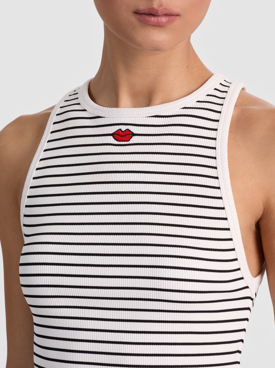 OFF WHITE/BLACK STRIPE-ALLEN EMBROIDERED TANK TOP