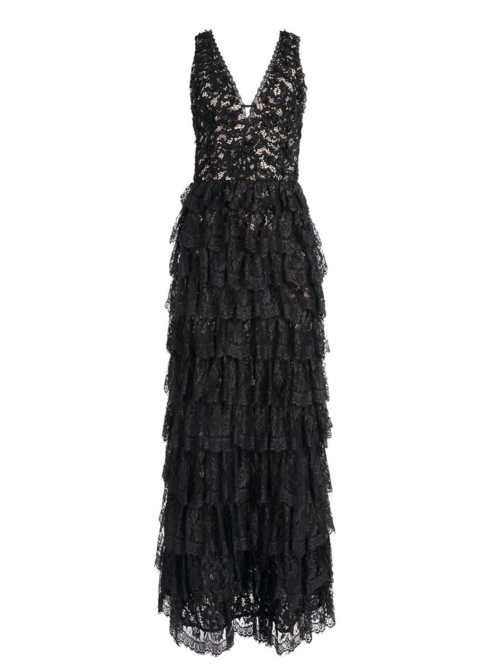 Devora Tiered Lace Gown In Black | Alice And Olivia