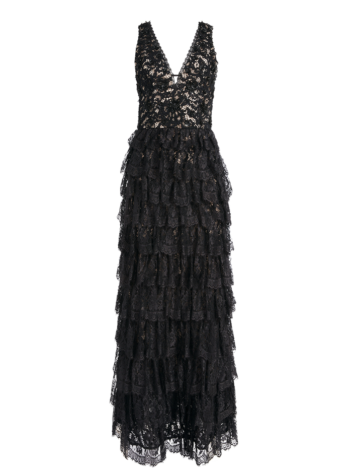 DEVORA TIERED LACE GOWN - BLACK image 5 - Alice And Olivia