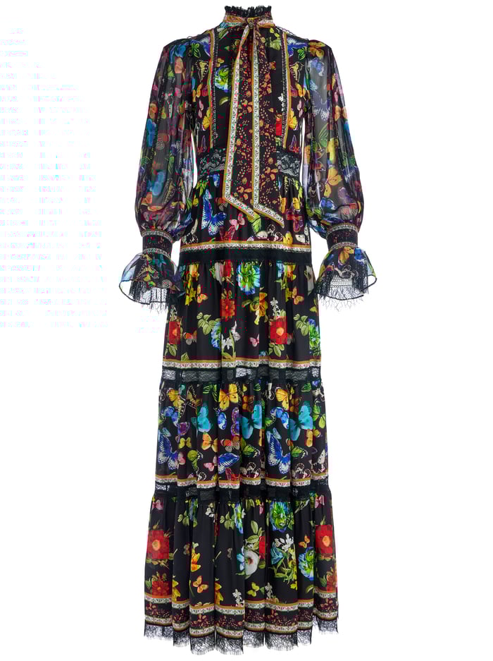 CAMREIGH BLOUSON SLEEVE BUTTON FRONT MAXI DRESS - ATRIUM FLORAL SM image 5 - Alice And Olivia