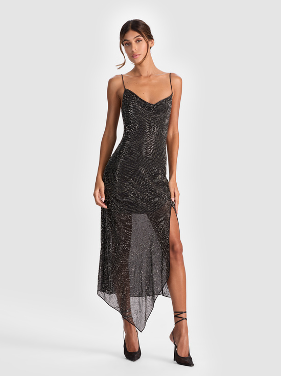 BLACK-HARMONY EMBELLISHED SLIP DRESS