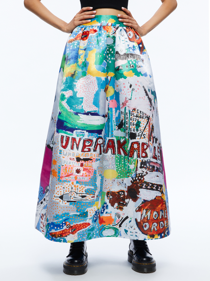 A+O X BASQUIAT TINA TEA LENGTH SKIRT - UNBREAKABLE - Alice And Olivia