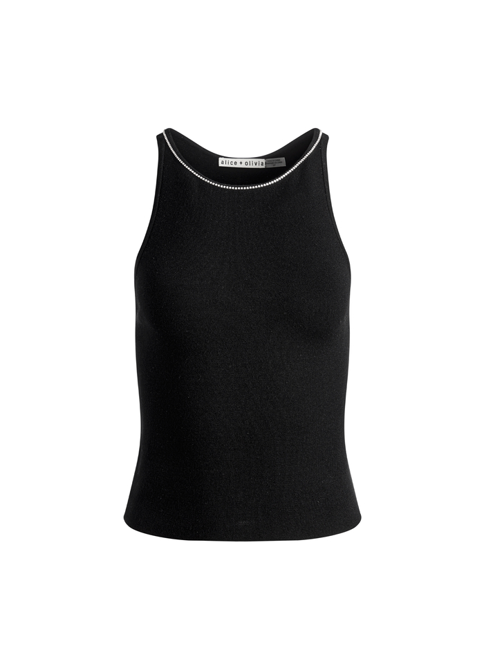 VAL CRYSTAL FRINGE CUTOUT TANK - BLACK image 5 - Alice And Olivia