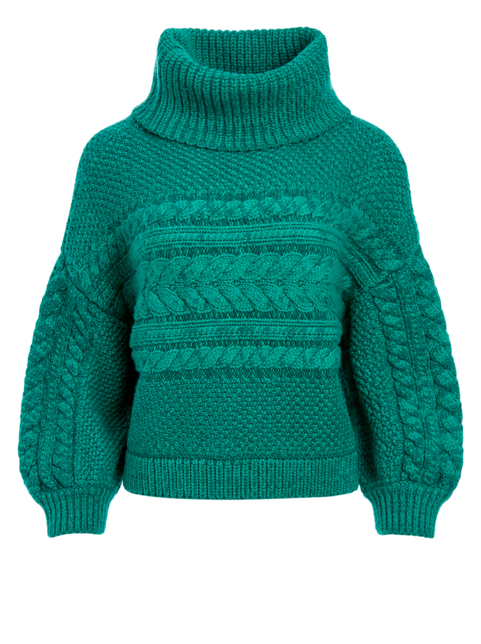FRANCINE CABLEKNIT TURTLENECK - DARK TEAL image 5 - ALICE + OLIVIA