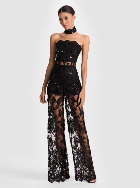 BLACK-GEORGIE EMBELLISHED LACE JUMPSUIT