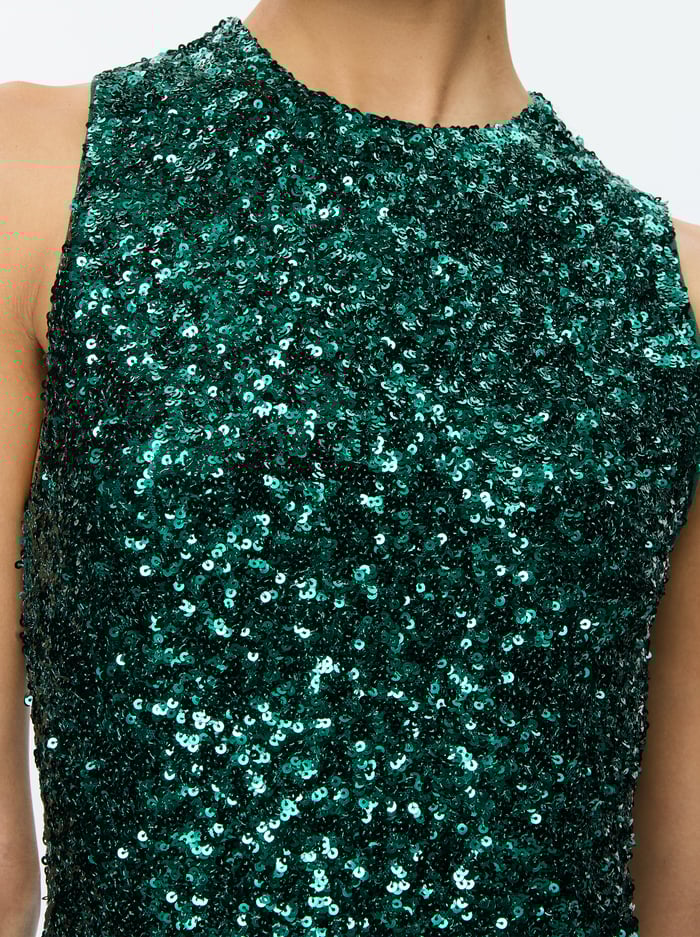 COLEY SEQUIN MINI DRESS - FOREST GREEN image 2 - Alice And Olivia