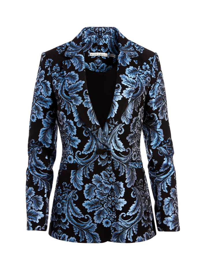 BRISTOL METALLIC NOTCH COLLAR BLAZER - BLACK/ULTRAMARINE image 5 - Alice And Olivia