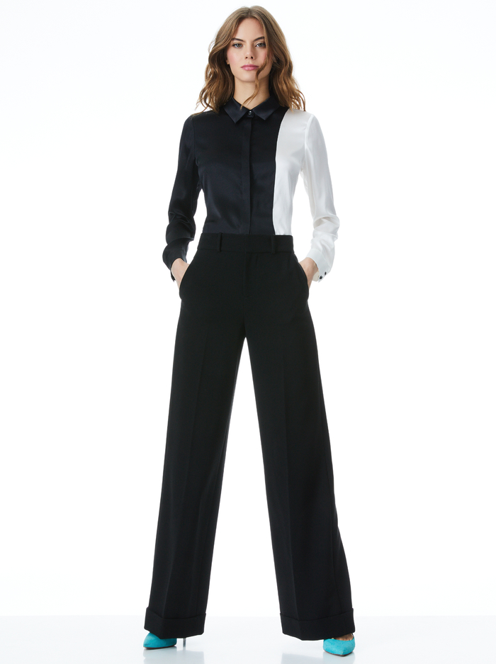 WILLA SILK BLOUSE - BLACK/OFF WHITE image 2 - Alice And Olivia