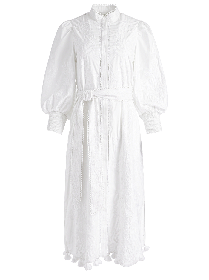 SHANLEY EMBROIDERED BUTTON FRONT MIDI DRESS - WHITE image 5 - Alice And Olivia