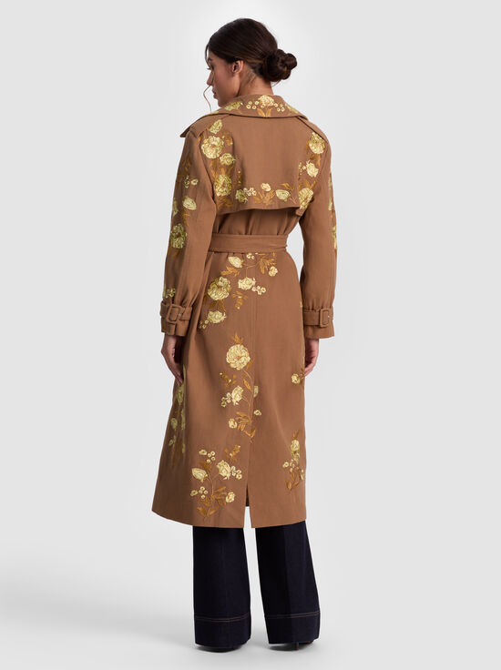 DEEP PECAN/MULTI-NEVADA EMBROIDERED TRENCH COAT