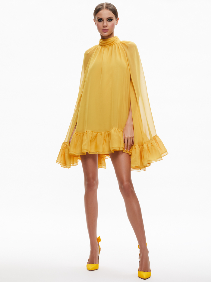 ERNA MOCK NECK CAPE SLEEVE MINI DRESS - TUSCANY - Alice And Olivia