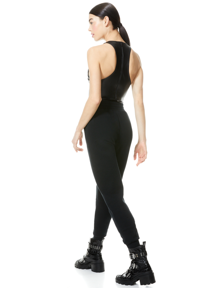 NELLIE VEGAN LEATHER BODYSUIT - BLACK image 1 - Alice And Olivia