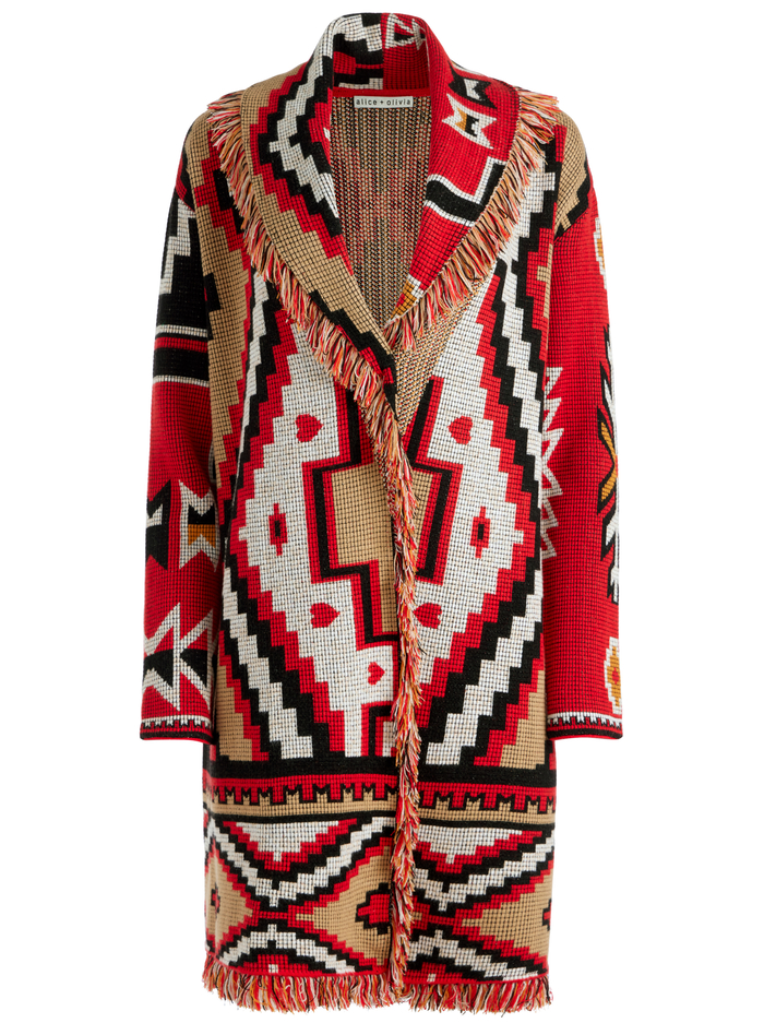 ASTRID LONG CARDIGAN - BRIGHT RUBY COMBO image 5 - Alice And Olivia