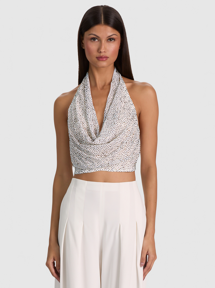 DANI EMBELLISHED HALTER TOP - VANILLA/GOLD - ALICE + OLIVIA