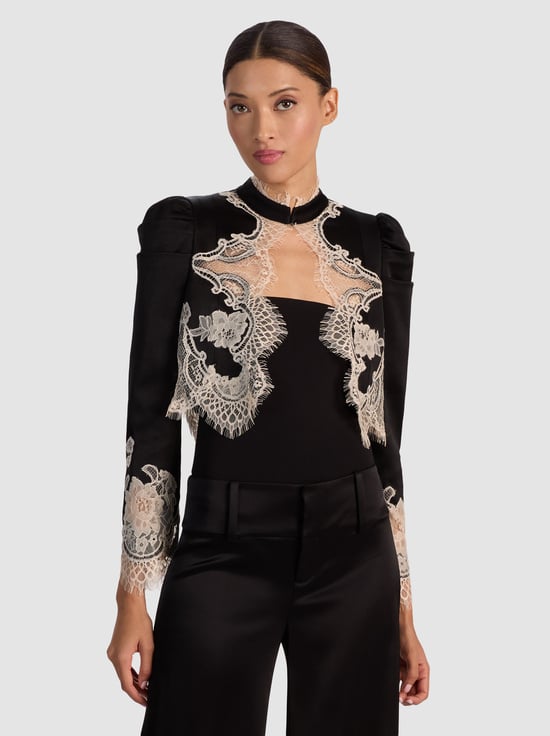BLACK/OFF WHITE-THOMASINA LACE TRIM JACKET