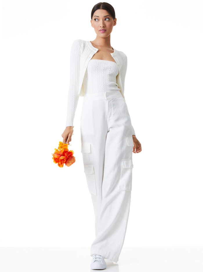 GRETA CROPPED CABLEKNIT CARDIGAN - SOFT WHITE image 2 - ALICE + OLIVIA