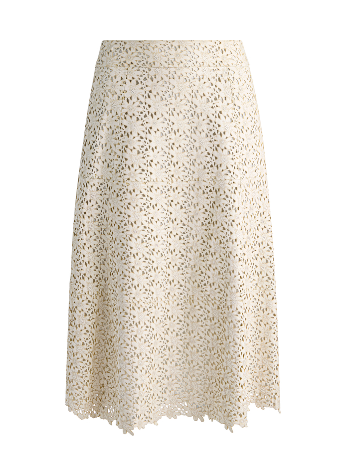 SOSIE LASER-CUT LEATHER MIDI SKIRT - OFF WHITE image 5 - ALICE + OLIVIA