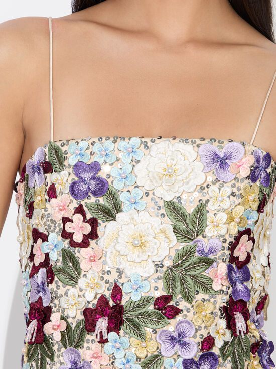 CHAMPAGNE/MULTI-VELIA EMBELLISHED MINI GOWN