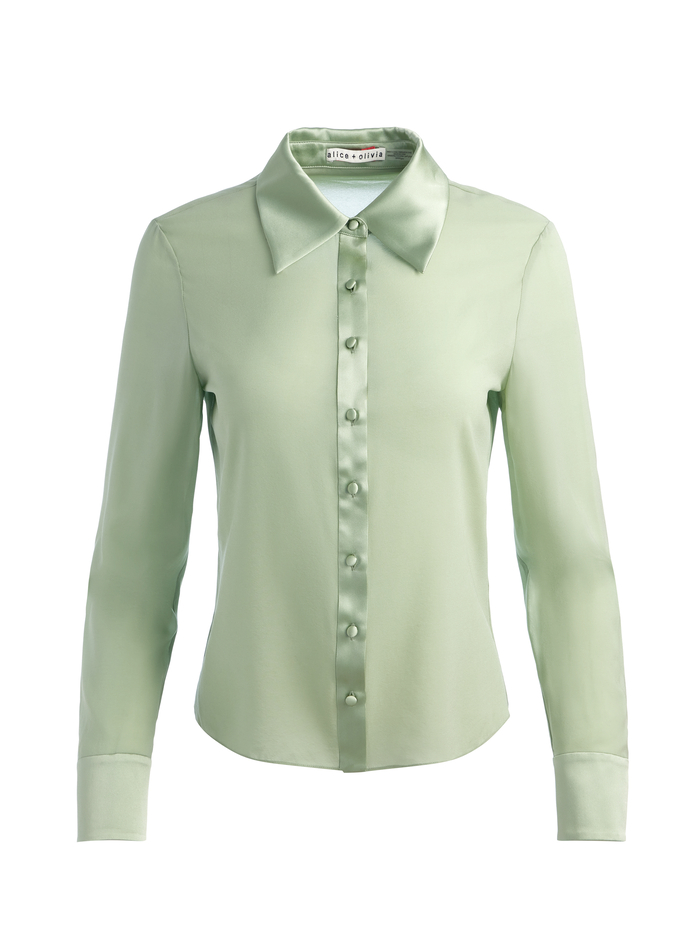 WILLA 70S COLLAR SILK BLOUSE - SAGE image 5 - Alice And Olivia