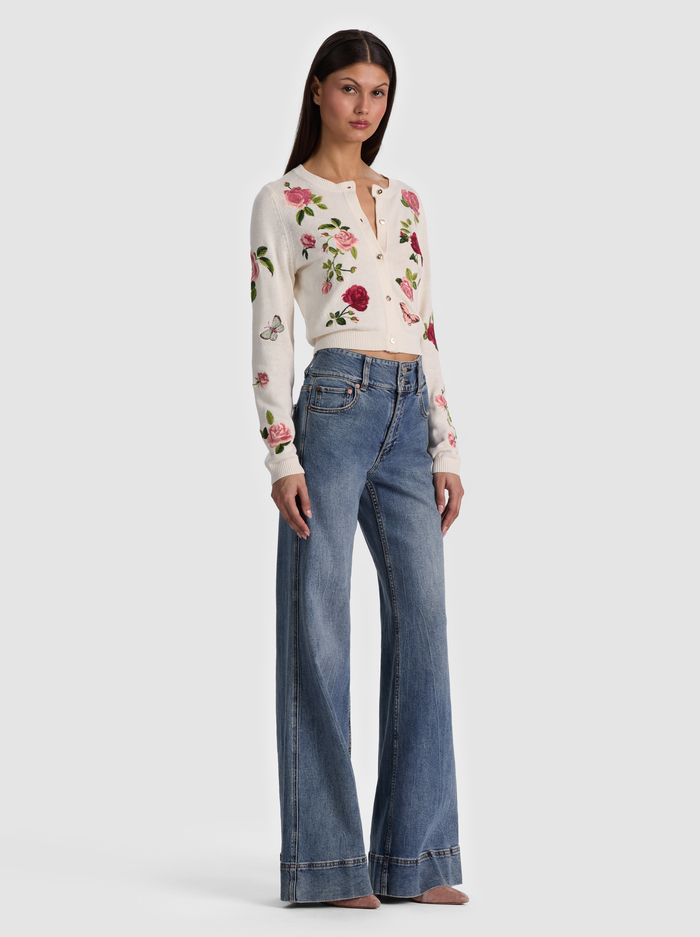 DOLLIE EMBROIDERED CARDIGAN - GARDEN GOSSIP OFF WHITE image 5 - ALICE + OLIVIA