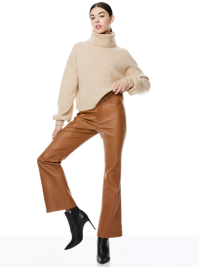 MARSHALL HIGH RISE LEATHER BELL PANT - CAMEL image 2 - Alice And Olivia