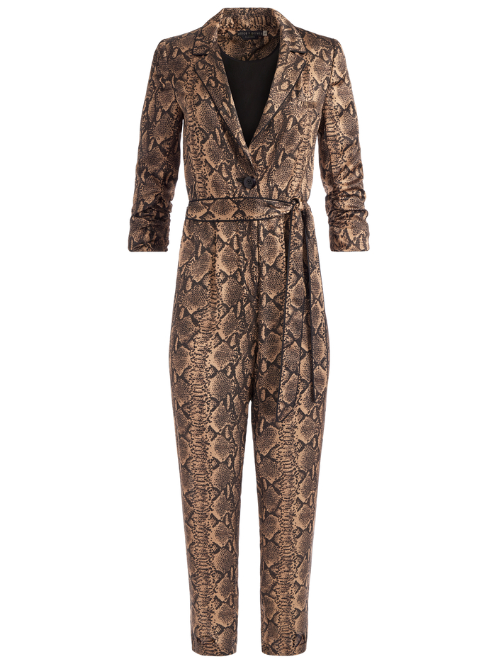 LOUETTA PLEATED TUXEDO JUMPSUIT - CAMEL/BLACK SNAKE image 5 - Alice And Olivia