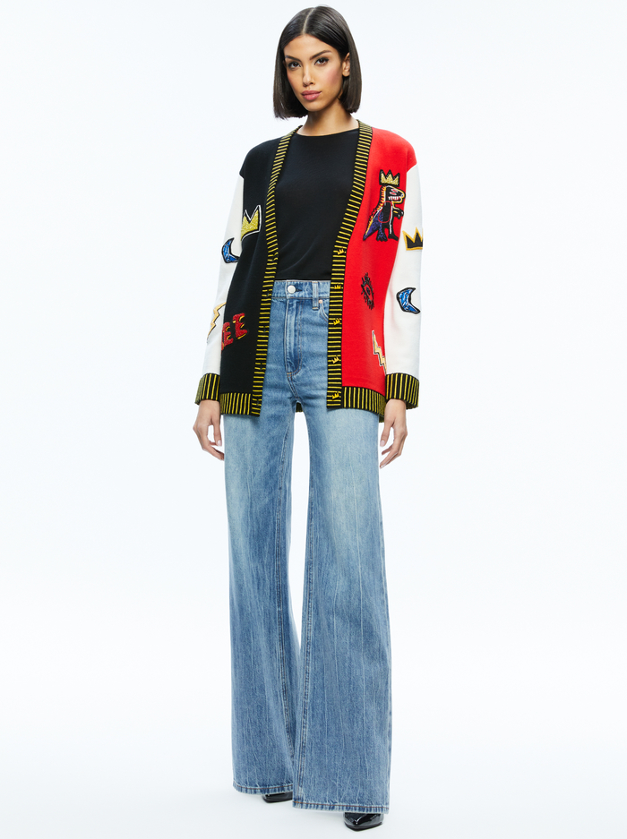 A+O X BASQUIAT BRADFORD CARDIGAN - MULTI image 2 - Alice And Olivia