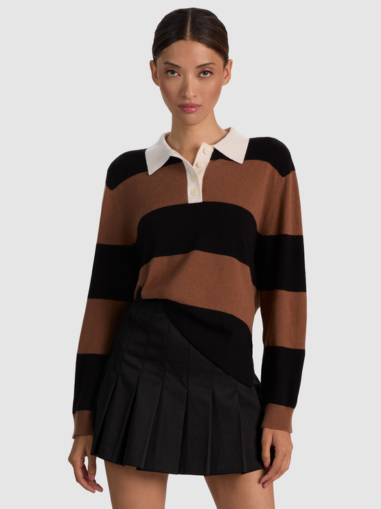 BLACK/CAMEL-TILLIE CASHMERE POLO