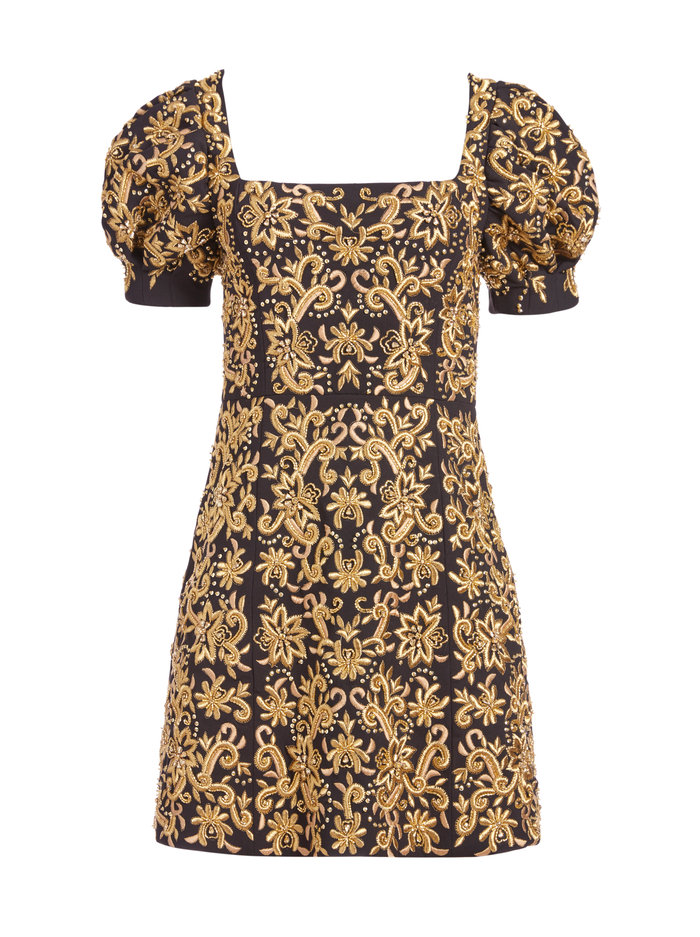 KRISTIAN EMBROIDERED MINI DRESS - BLACK/GOLD image 5 - ALICE + OLIVIA