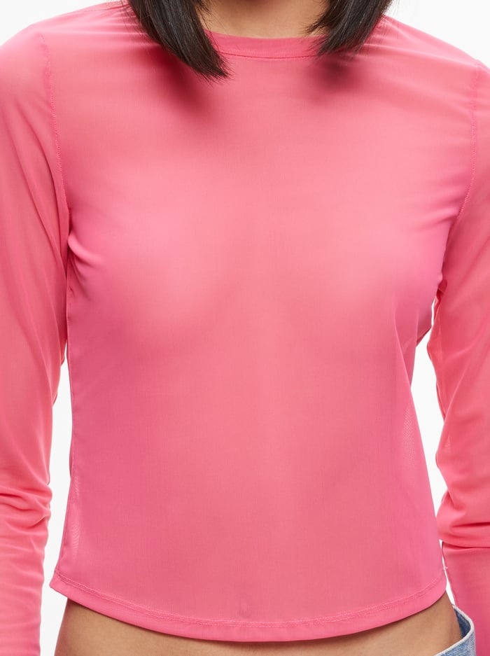 DELAINA LONG SLEEVE MESH CROP TOP - CANDY image 3 - Alice And Olivia