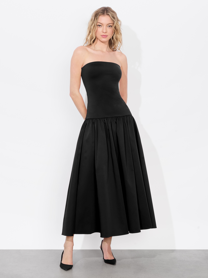 ORIANA DROP WAIST MIDI DRESS - BLACK - Alice And Olivia