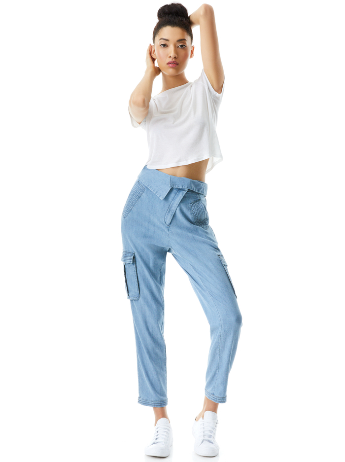CHAD ASYMMETRICAL WAIST CARGO PANT - LIGHT CHAMBRAY image 4 - Alice And Olivia
