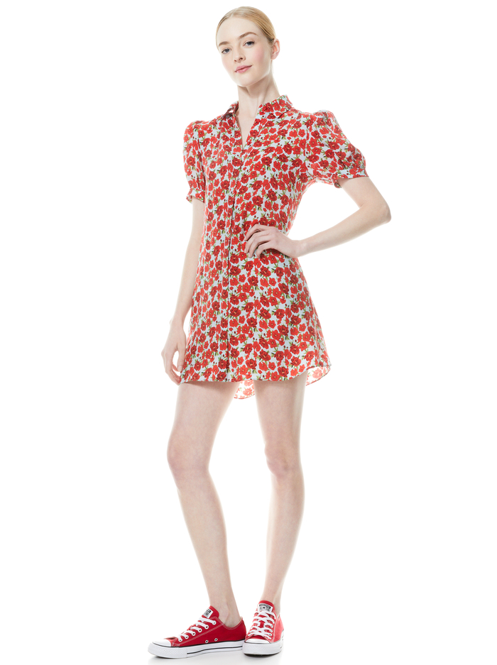 JEM FLORAL SHIRT DRESS - FORGET ME NOT SM BRIGHT POPPY image 4 - Alice And Olivia