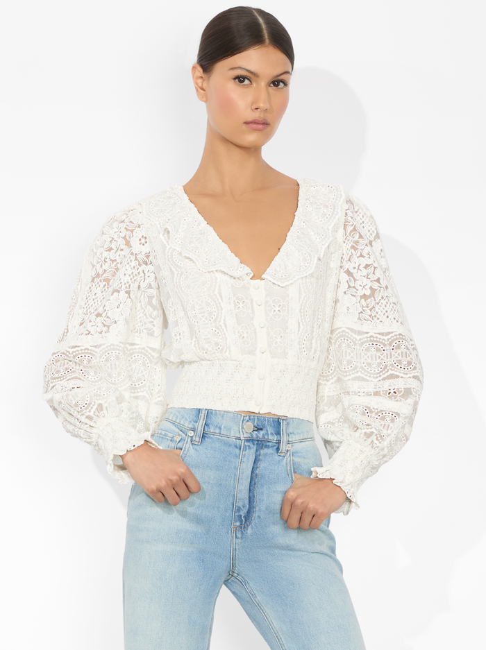 DOVE RUFFLED CROP TOP - OFF WHITE - Alice And Olivia